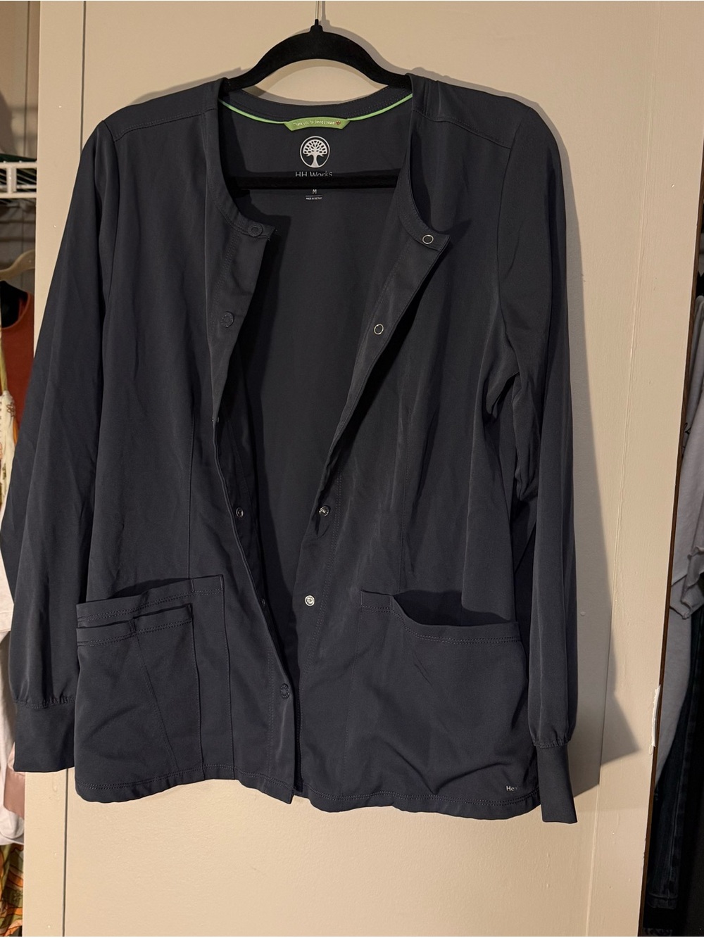 healing hands Navy Snap-Front Medical Jacket